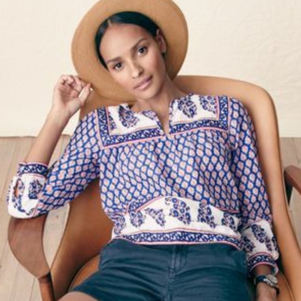J. CREW Mixed Paisley 100% Cotton Tunic Blouse